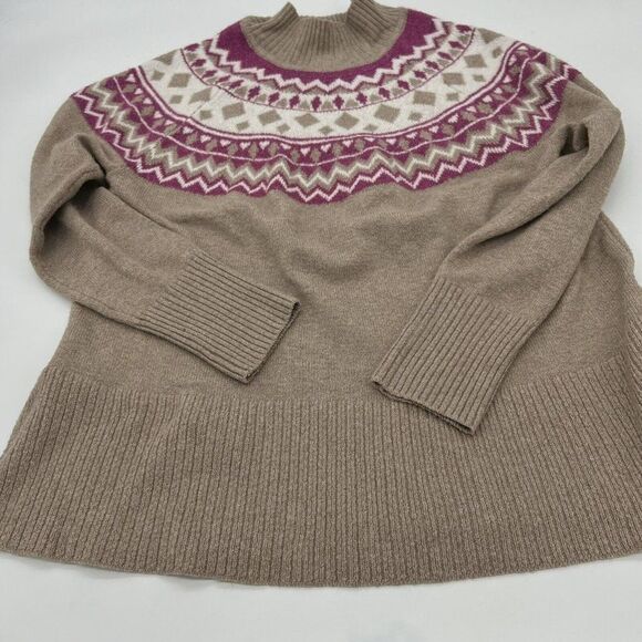 Tahari Sweater Womens Large Beige Stretch Poly Blend Fair Isle Knit Mock Neck - Picture 1 of 4